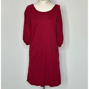 BCBGMAXAZRIA Burgundy Silk Cashmere Blend Puff Sleeve Knit Short Dress Size S